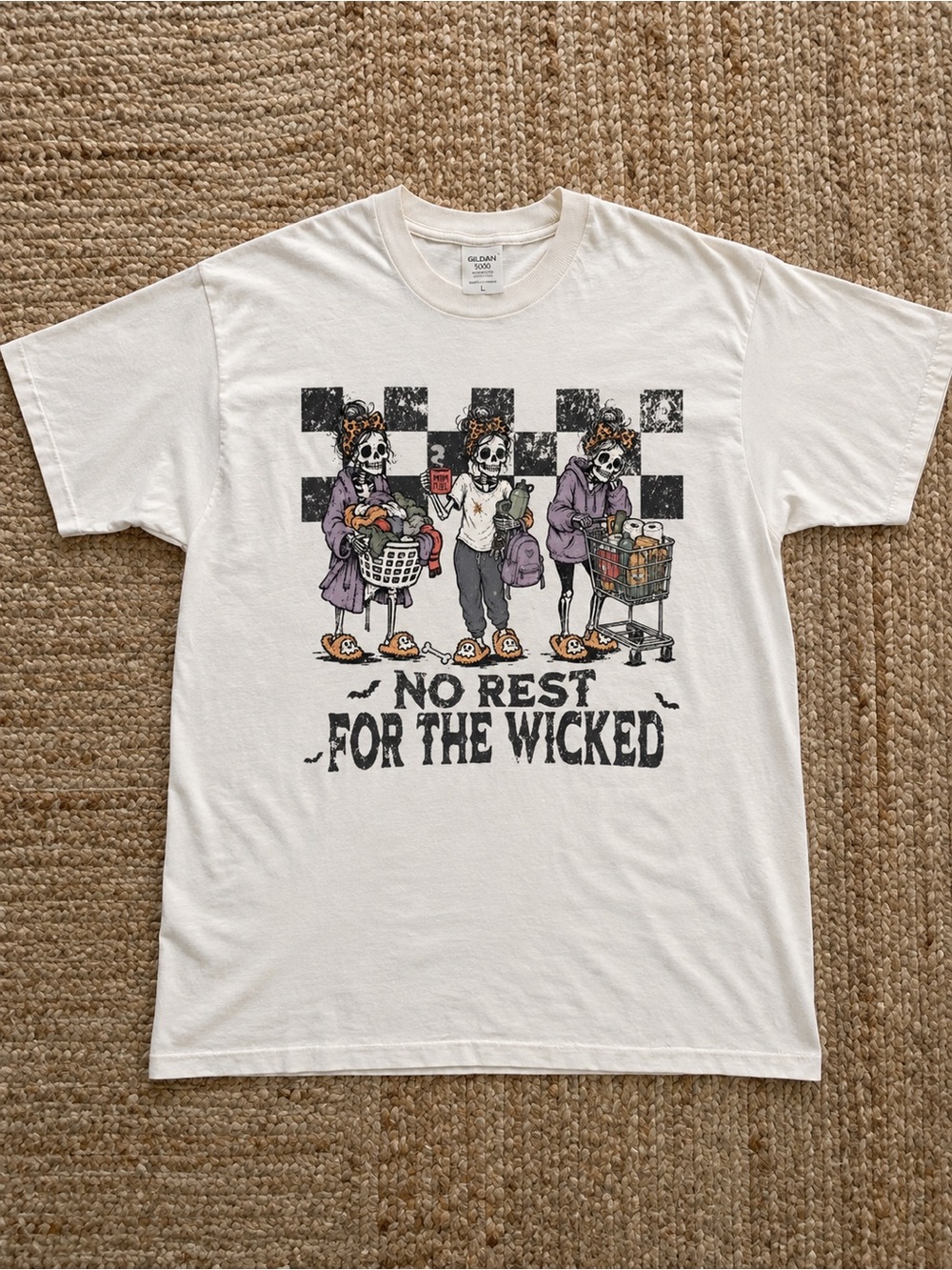 White 'No Rest for the Wicked' Skeleton Graphic T-shirt